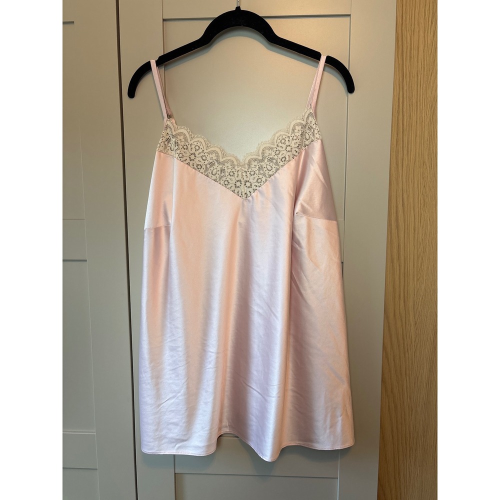 Cacique Pink Satin Lace Trim Chemise Womens Coquette Plus Size 18/20